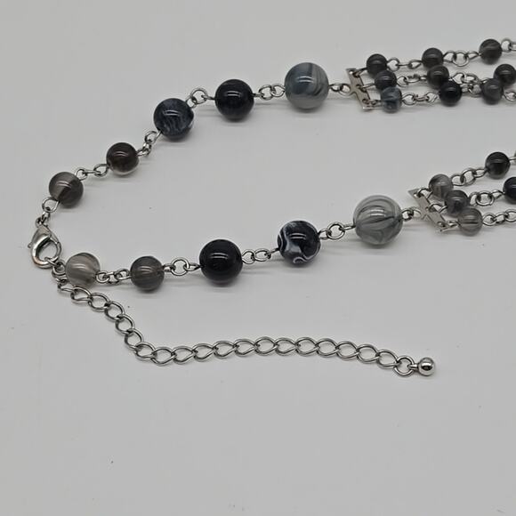 Whimsigoth Multi-Layer Chain Necklace Black Grey Acrylic Beads Faux Carved Onyx - Picture 10 of 12
